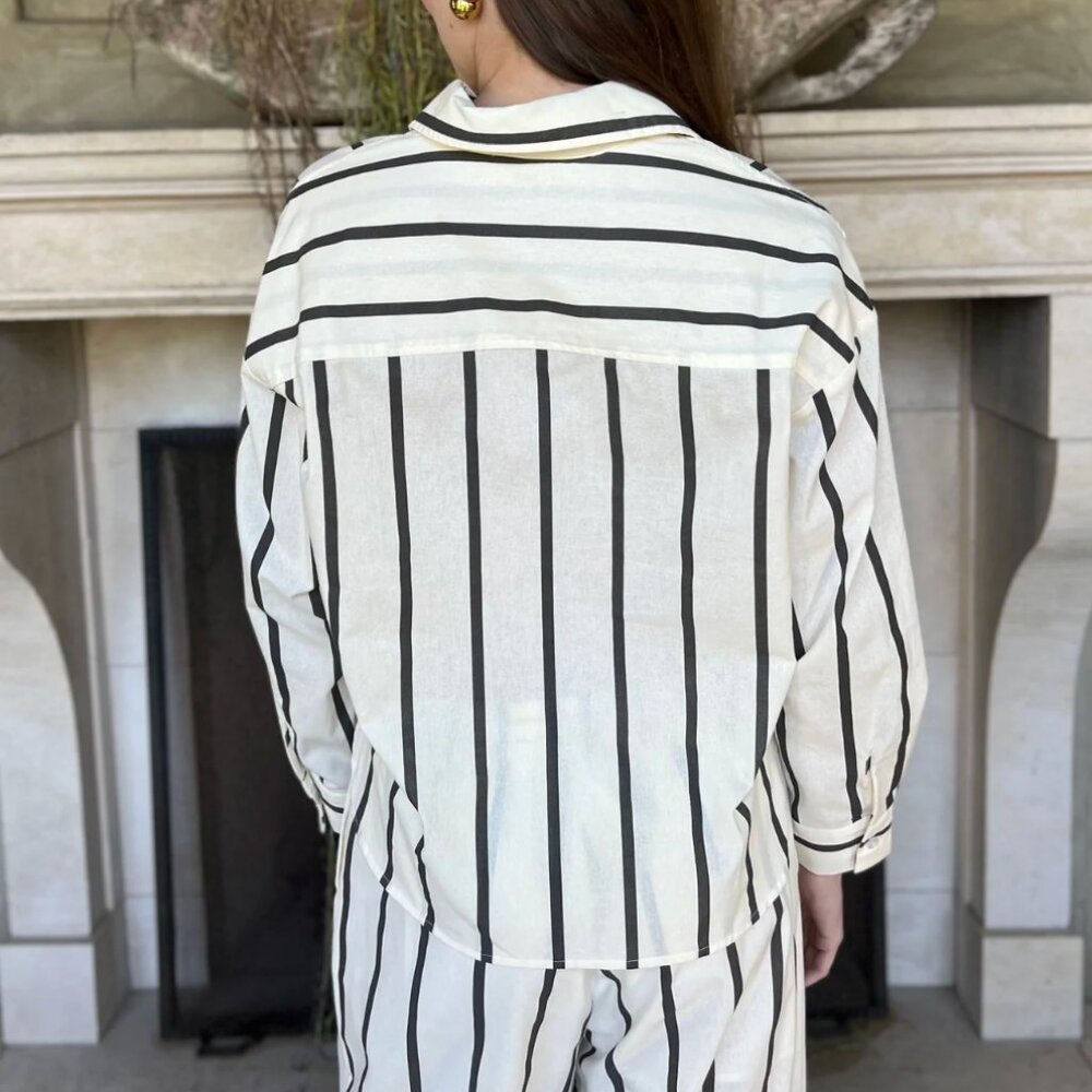 Benaar LA Hilda Striped Long Sleeve Linen Button Down Top - Picture 5 of 5